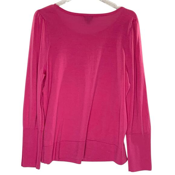 Talbots 1X Womens Pink Gathered Shoulder Merino Sweater Pearl Buttons - Picture 3 of 9